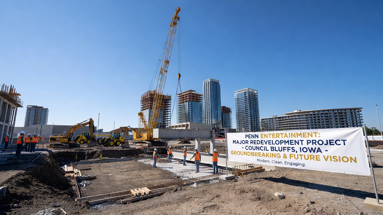Construction site progress at Hollywood Casino Hotel Council Bluffs redevelopment in Iowa